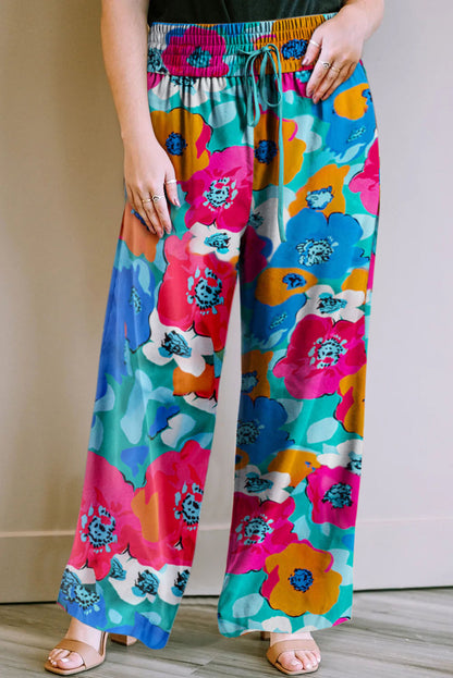 Drawstring Elastic Waist Casual Wide Leg Pants