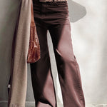 Coffee Loose Straight High Waist Solid Color Jeans