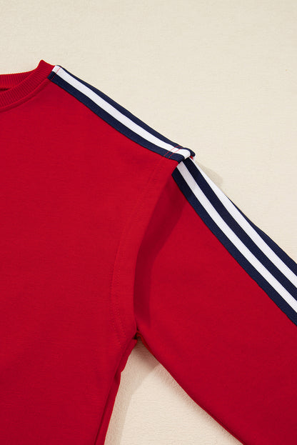 Fiery Red Contrast Striped Detail Varsity Sweatshirt