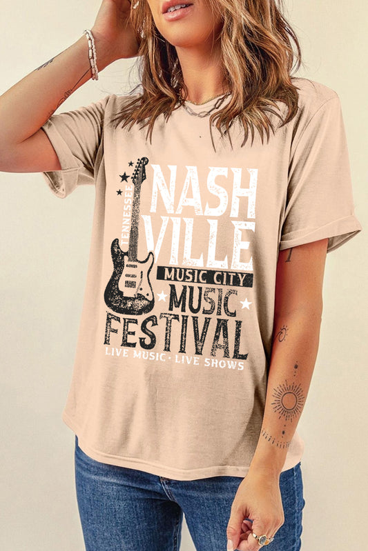 Khaki NASHVILLE MUSIC FESTIVAL Guitar Graphic T Shirt