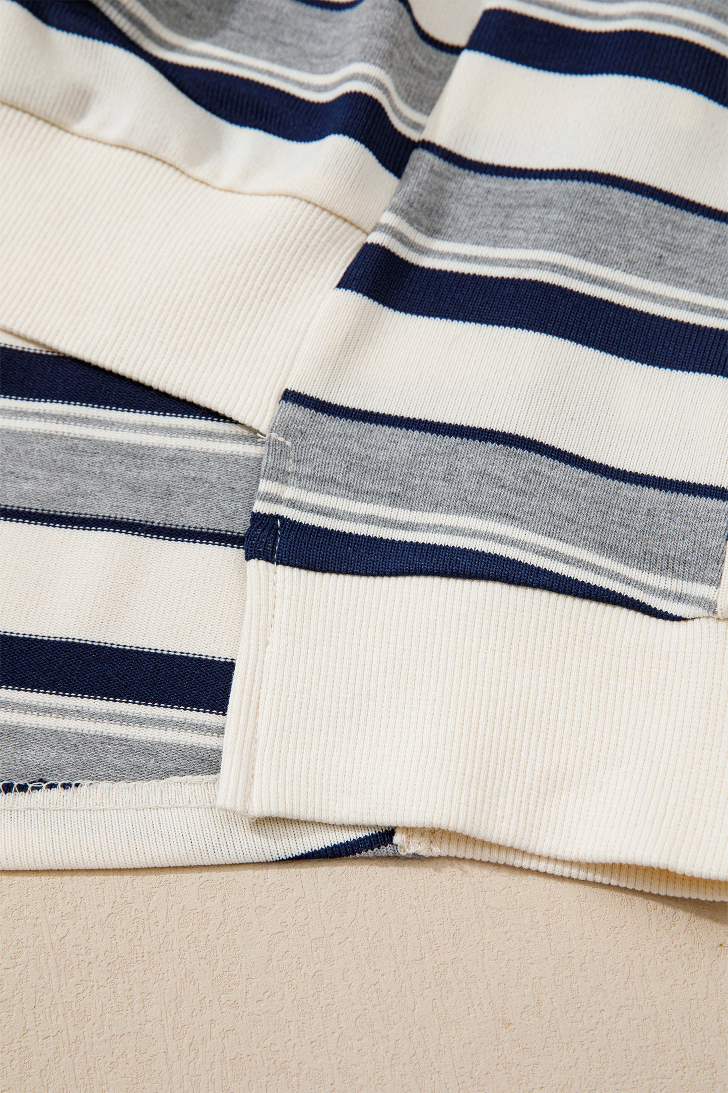 Blue Stripe Striped Ribbed Stand Neck Long Sleeve Shift Silhouette Sweatshirt