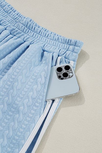 Ensemble débardeur et pantalon taille haute à bordures colorblock texturées bleu Beau