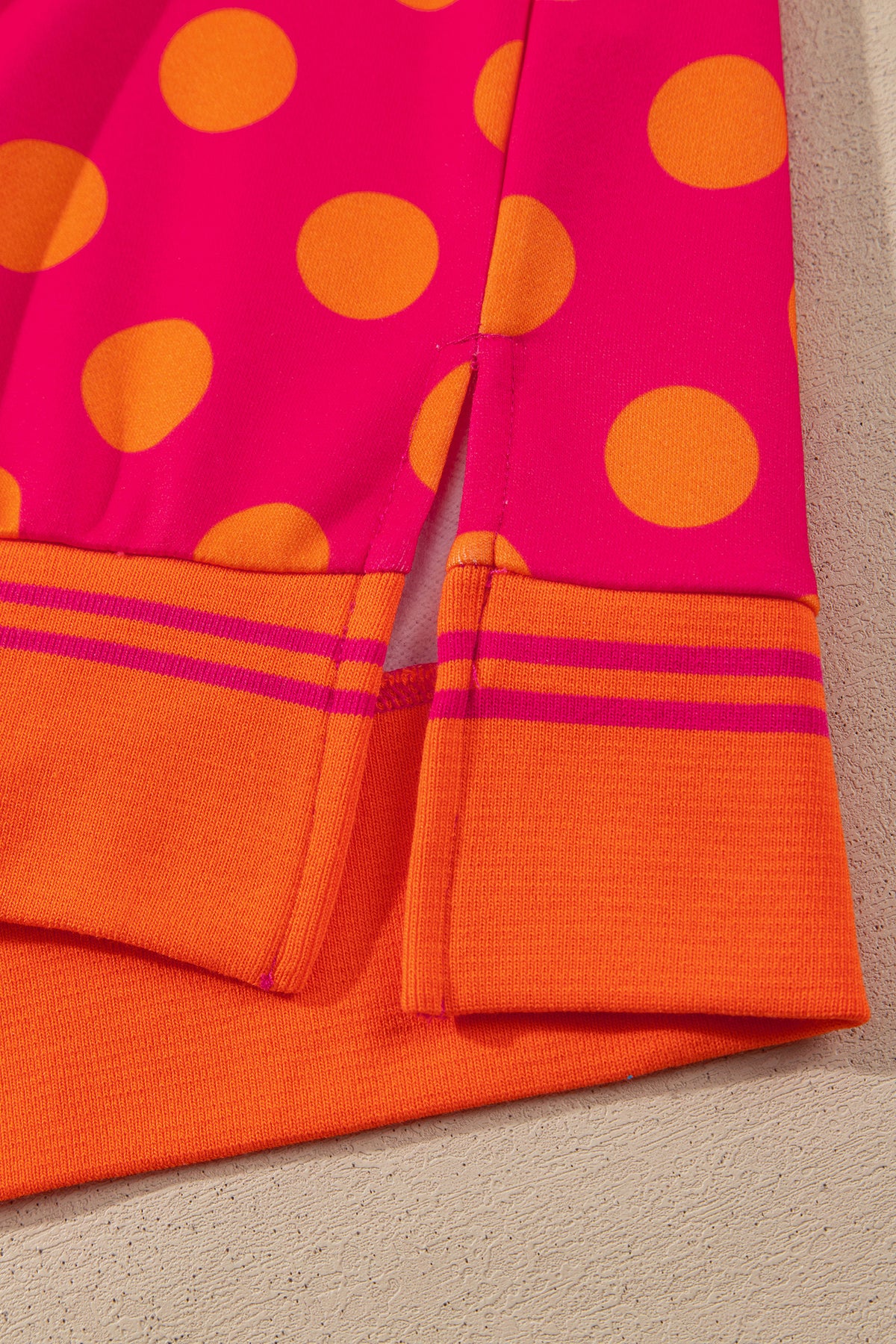 Rose Polka Dot Striped Trim Mock Neck Sweatshirt