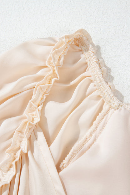 Mini-robe ample à volants superposés et manches bouffantes, couleur abricot