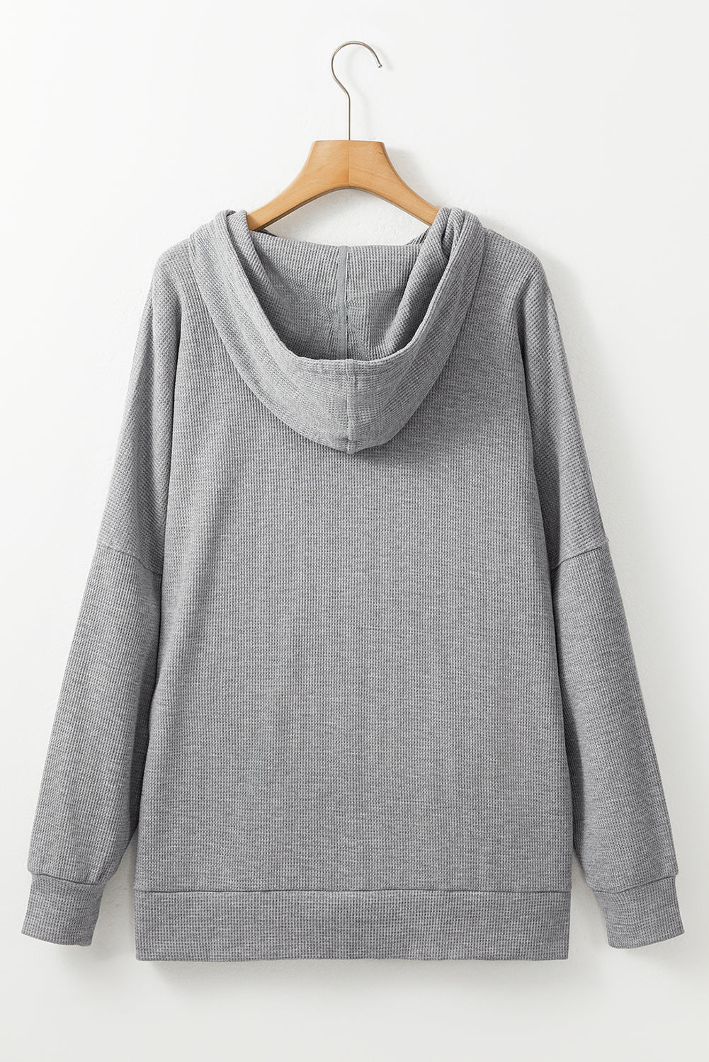Sweat à capuche surdimensionné gris en tricot gaufré doublé polaire