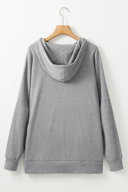 Sweat à capuche surdimensionné gris en tricot gaufré doublé polaire