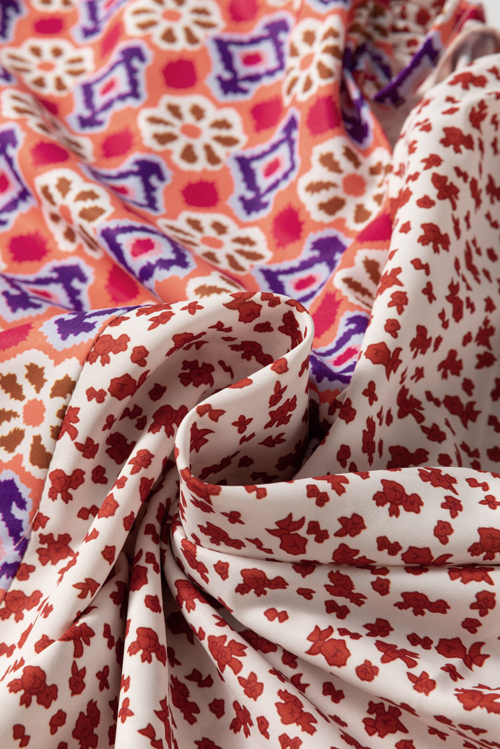 Chemisier orange à manches longues et col en V noué à imprimé floral mixte