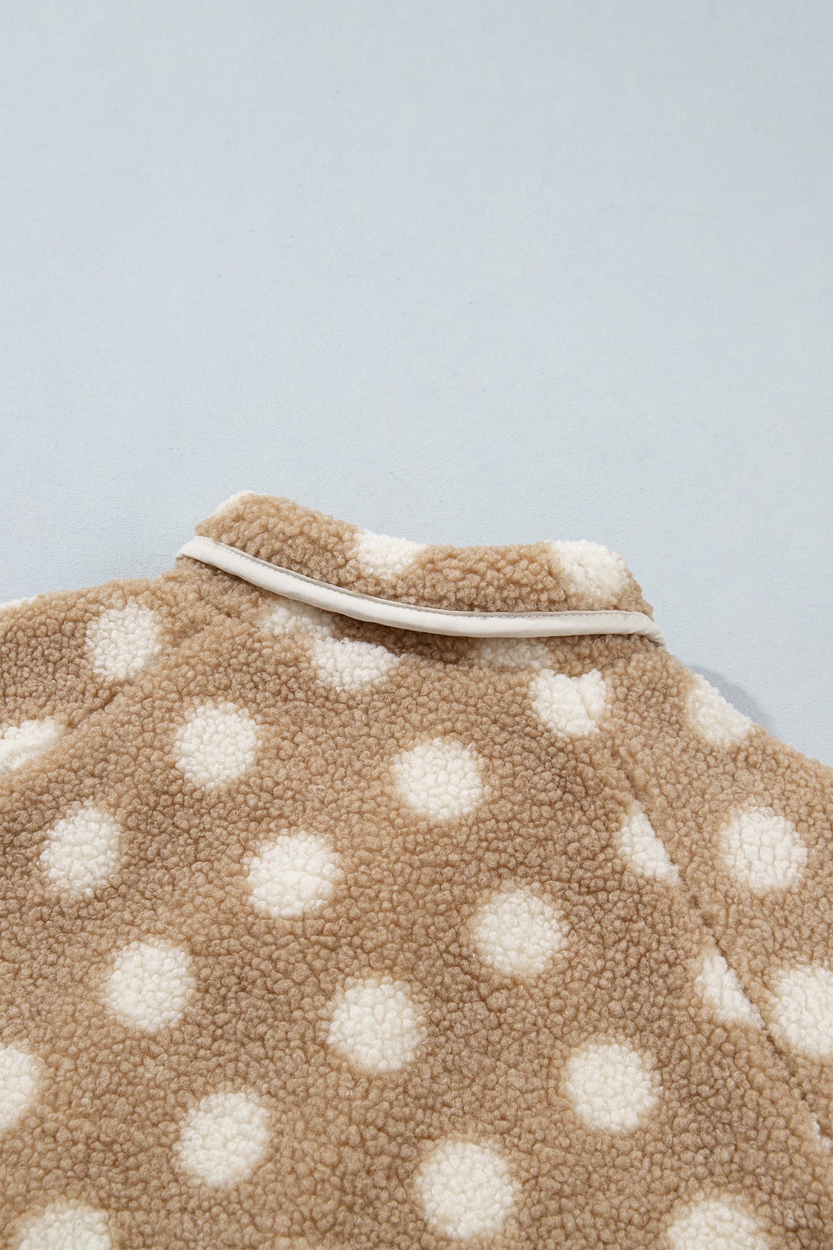 Khaki Polka Dot Faux Fur Metal Button Placket Shift Silhouette Jacket