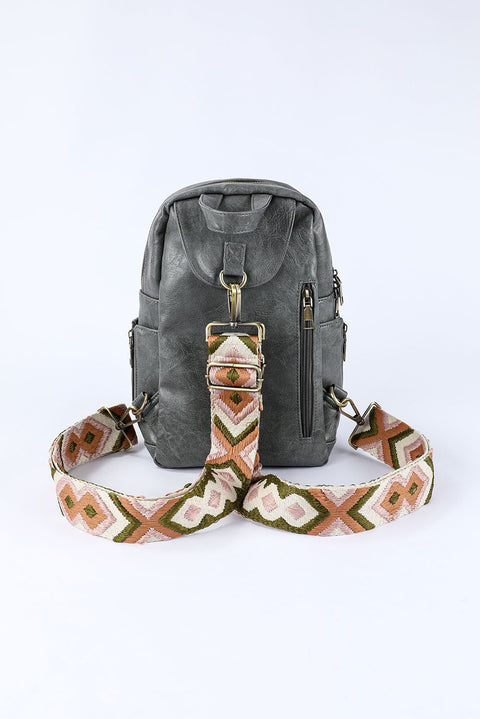 Gray Double Zipper Faux Leather Backpack