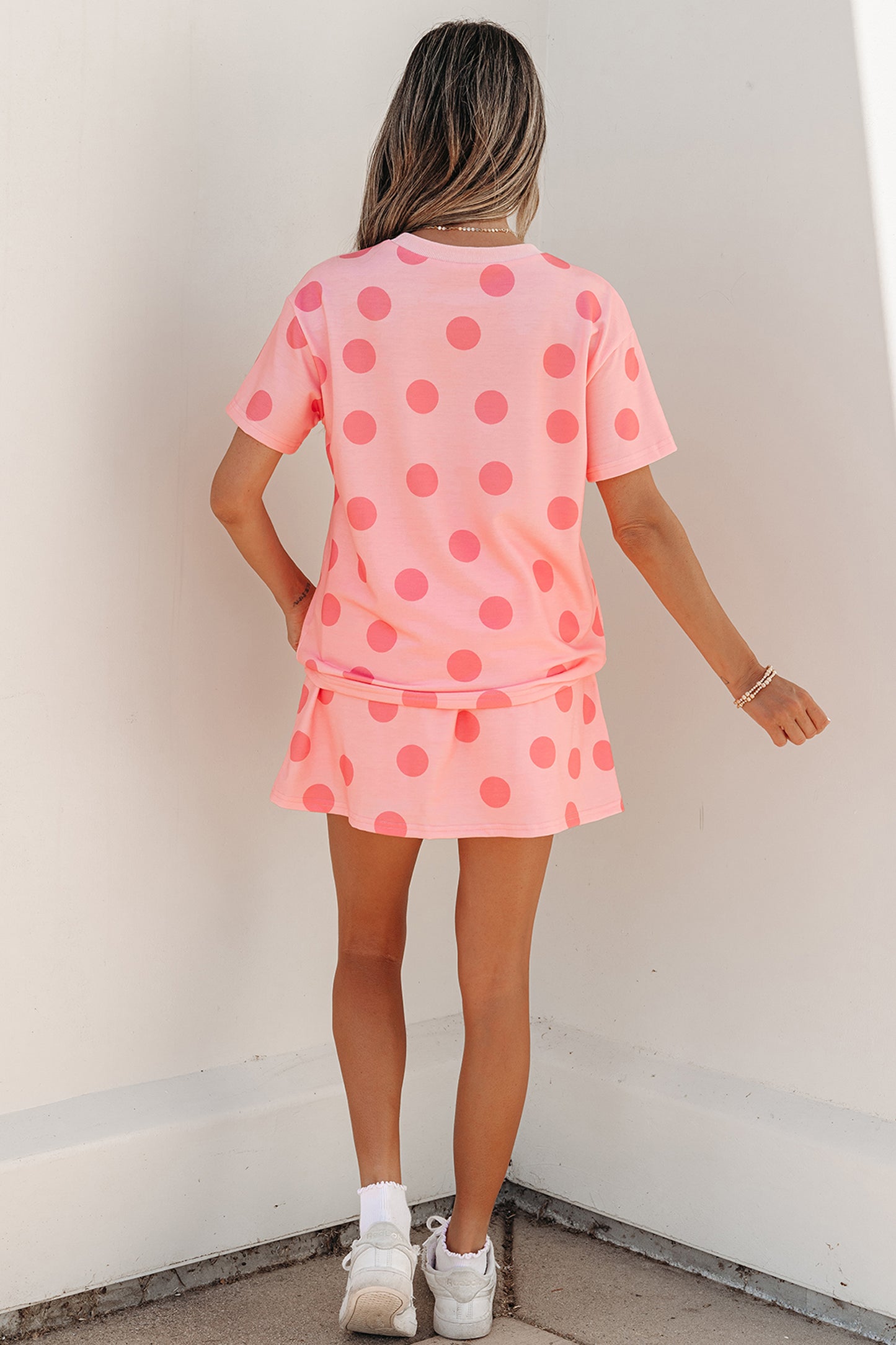 White Polka Dot Short Sleeve Top Casual Skort 2pcs Outfit