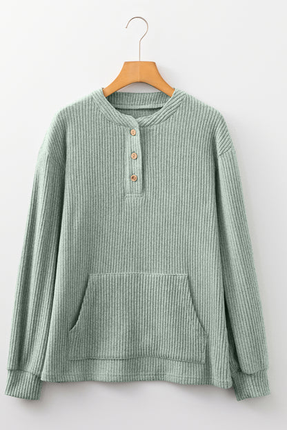 Pink Ribbed Texture Drop Shoulder Henley Knit Top
