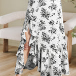 Black Boho Floral High Waist Ruffle Split Maxi Skirt