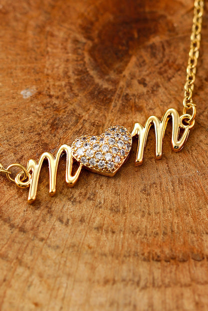 Rhinestone Heart Accent mom Monogram Necklace