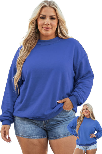 Dark Blue Exposed Seam Detail Reversible Double Wear Plus Size Sweatshirt