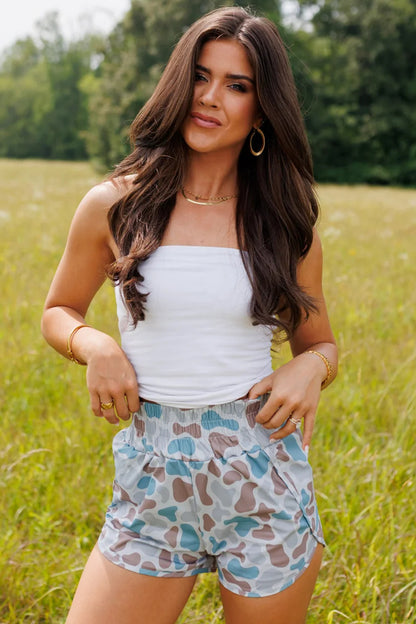 Multicolour Camouflage Print Shirred High Waist Athleisure Shorts