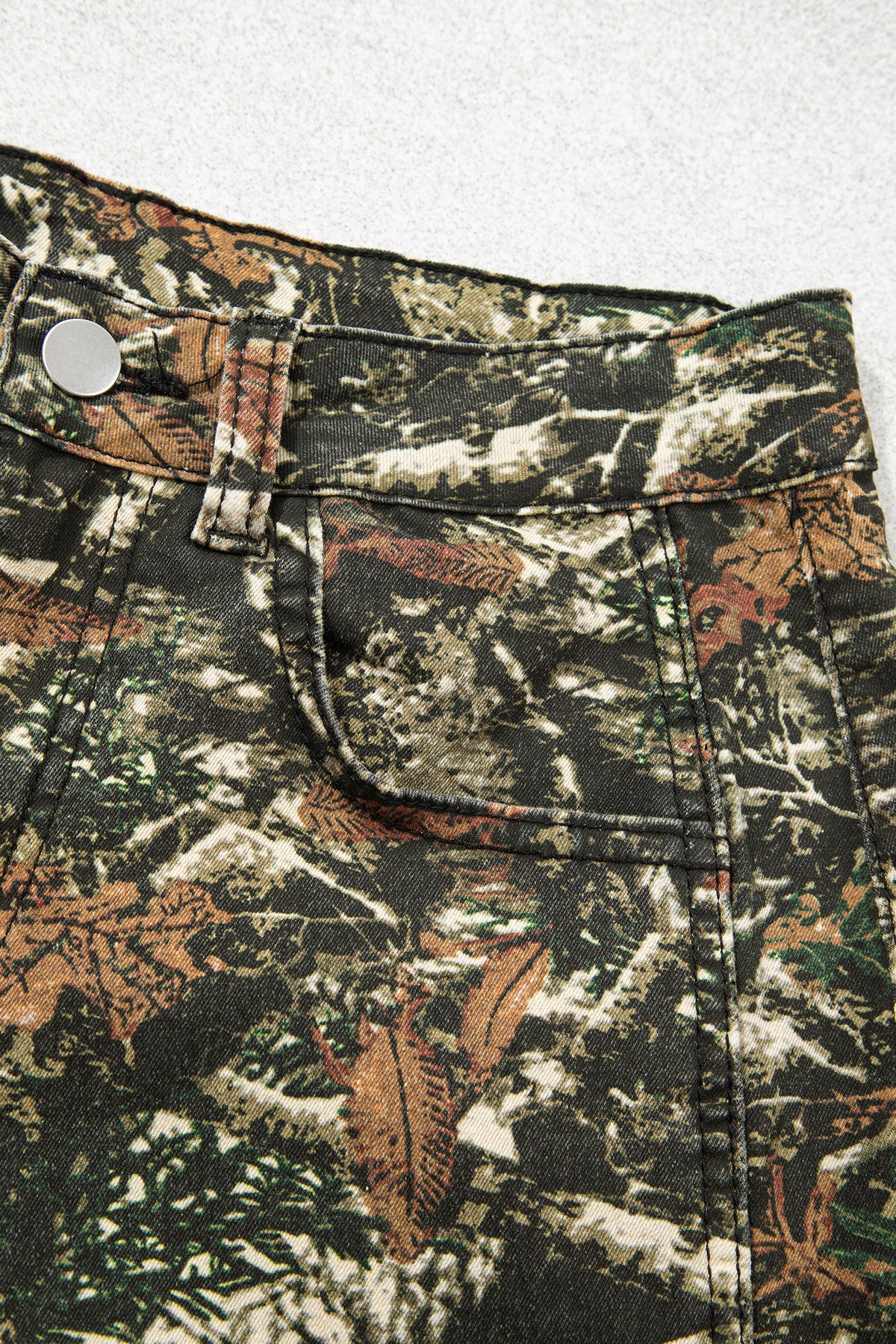 Multicolour Western Woodland Camouflage Straight Leg Shift Jeans