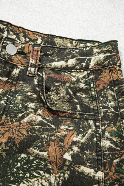 Multicolour Western Woodland Camouflage Straight Leg Shift Jeans