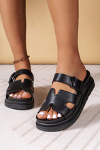 Black Hollow Out Buckle Strap Beach Slippers