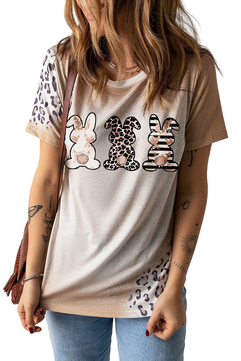 Camiseta caqui de manga corta HALF HOOD HALF HOLY Leopard