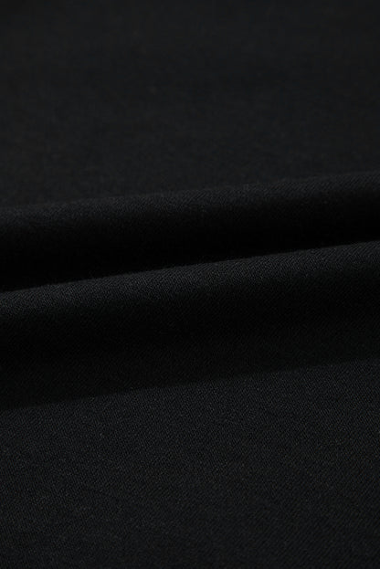 Black Contrast Stitches Detail Puffy Half Sleeve Blouse