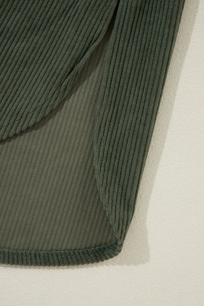 Veste-chemise à capuche surdimensionnée en velours côtelé contrasté vert jungle