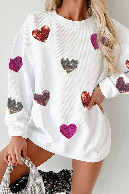 Sweat-shirt blanc à cordon avec motif cœur de Saint-Valentin
