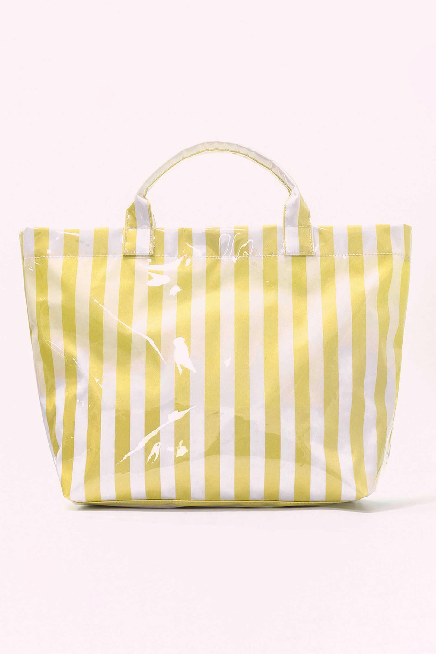 Yellow Cream Glossy Striped Vinyl Large Tote Bag