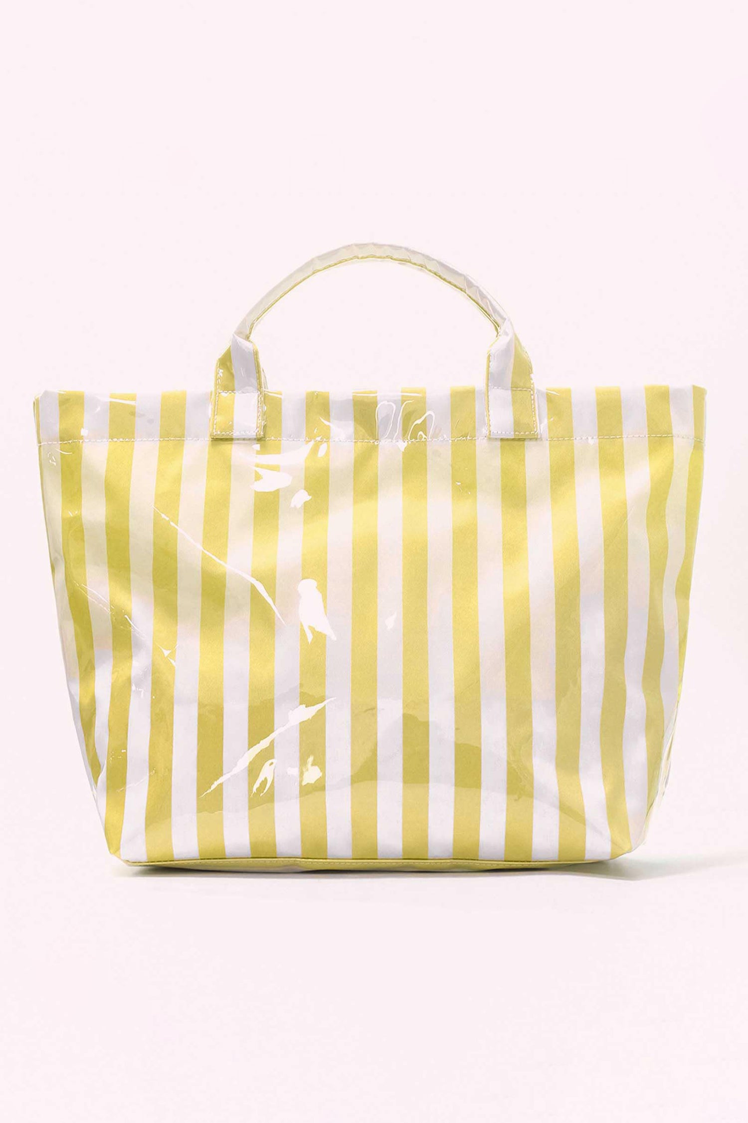 Yellow Cream Glossy Striped Vinyl Large Tote Bag