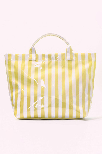 Yellow Cream Glossy Striped Vinyl Large Tote Bag