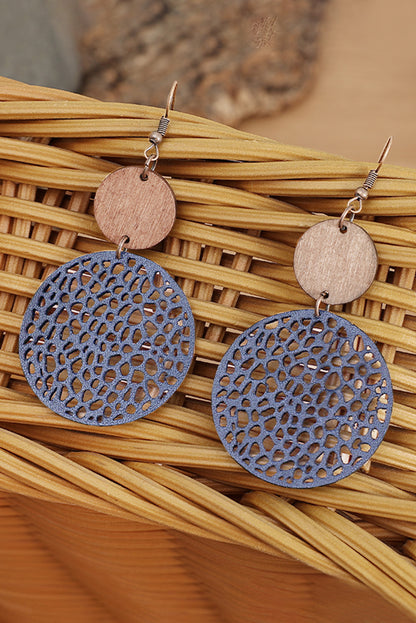 Hollow Out Wooden Round Drop Earrings
