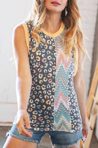 Débardeur à col en V et bordure contrastée multicolore 