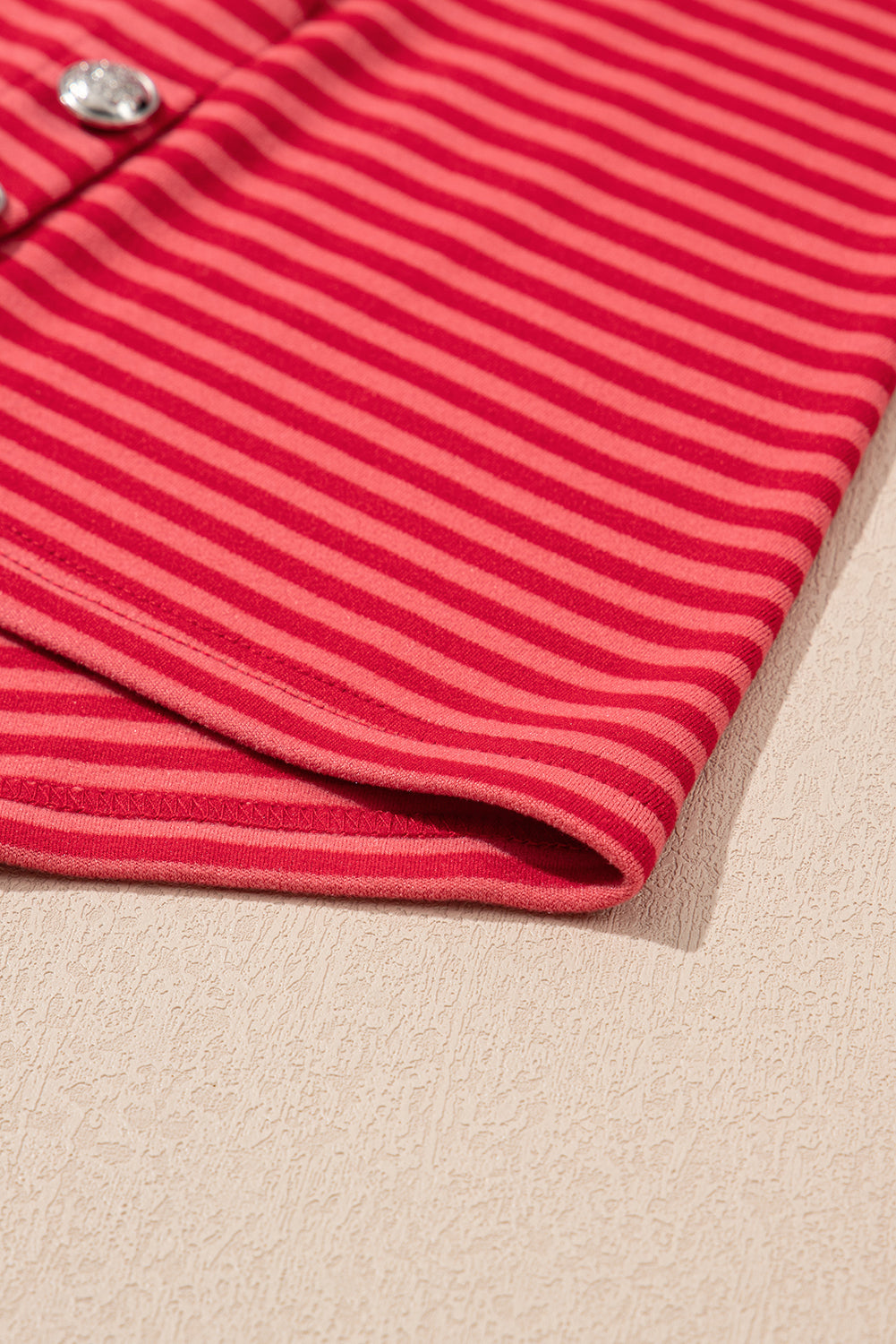 Orange Stripe Plus Size Drop Shoulder Long Sleeve Buttoned Decor Top