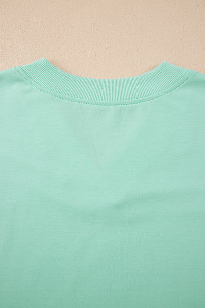 Mint Green Solid Color V Neck Tee Drawstring Pant Set