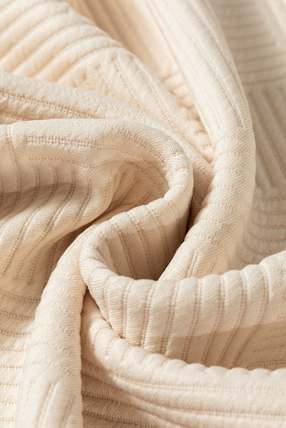 White Contrast Floral Sleeve Textured Drop Shoulder Knit Top