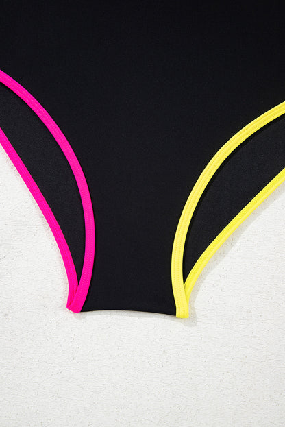 Ensemble bikini taille haute à col en V et cordon de serrage sur le côté