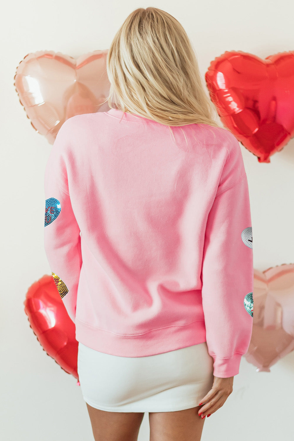 Sweat-shirt de Saint-Valentin à paillettes roses et motif cœur romantique