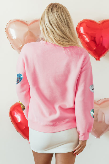 Sweat-shirt de Saint-Valentin à paillettes roses et motif cœur romantique