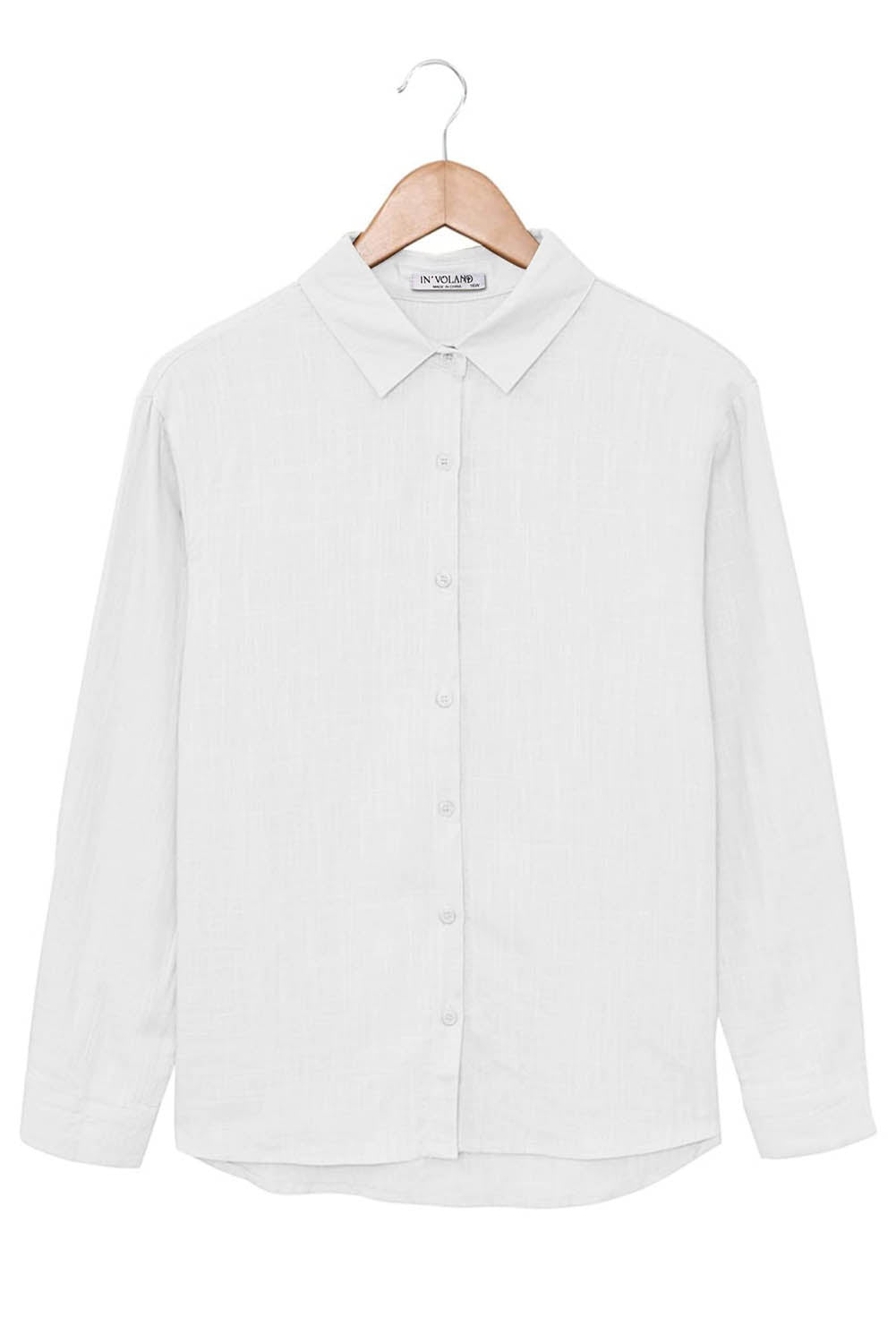 Chemise boutonnée blanche texturée en lin grande taille 