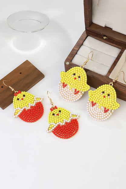 White Beading Chick Easter Open Hook Earrings