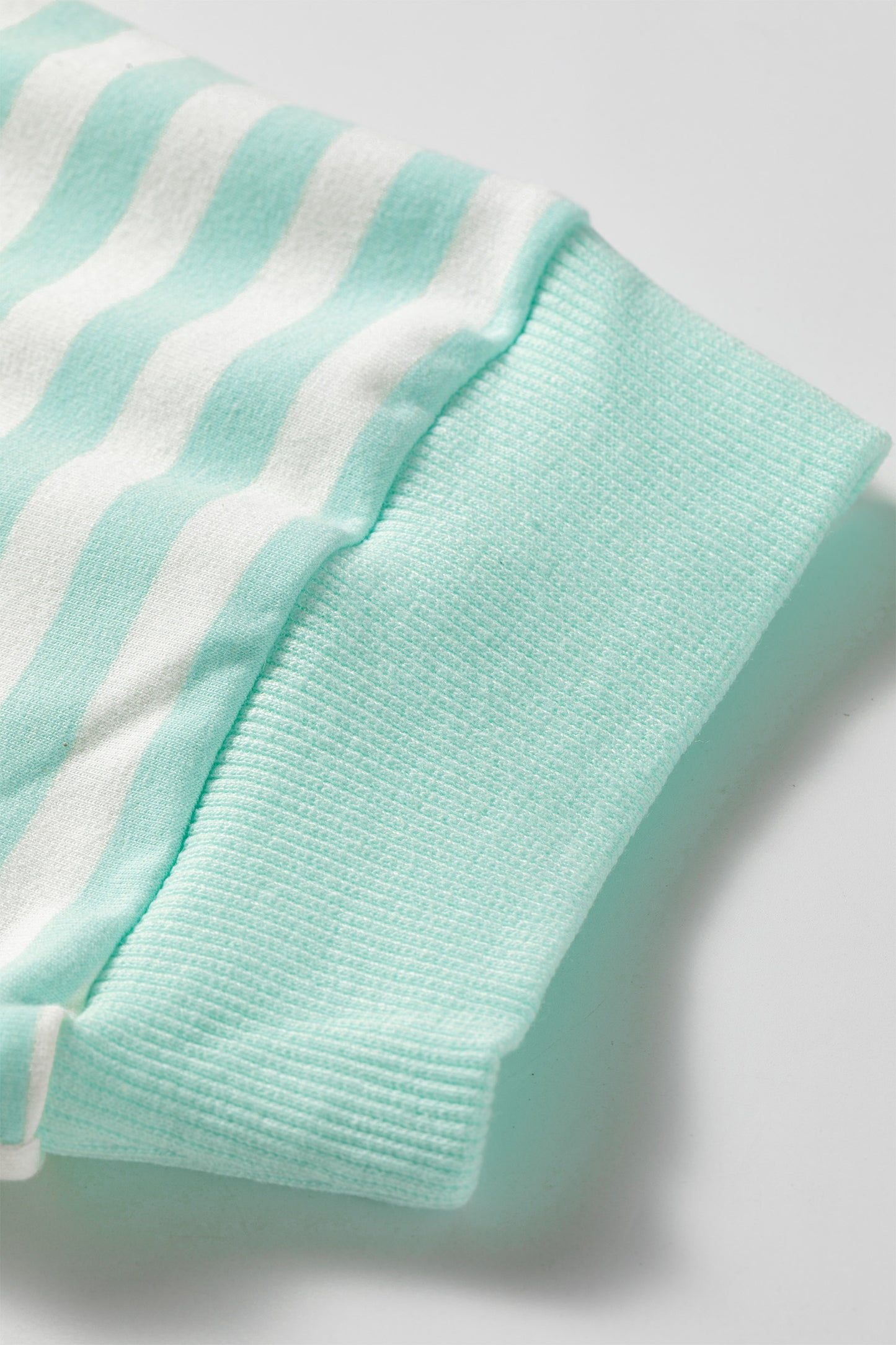 Green Stripe Ribbed Color Block Trim Half Sleeve Top Mini Skort 2pcs Outfit