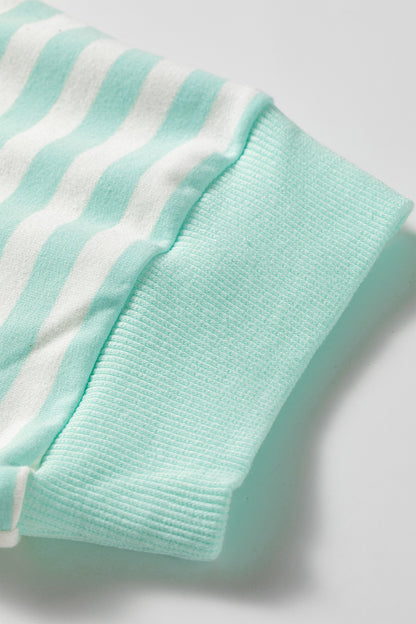 Green Stripe Ribbed Color Block Trim Half Sleeve Top Mini Skort 2pcs Outfit