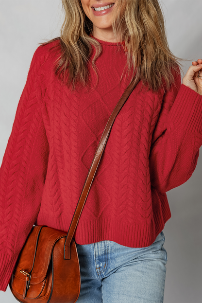 Fiery Red Cable Knit Baggy Sweater