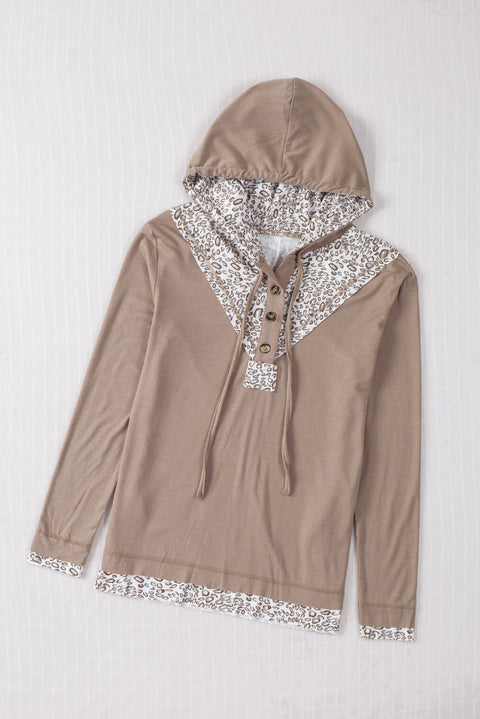 Patchwork Buttoned Long Sleeve Hoodie