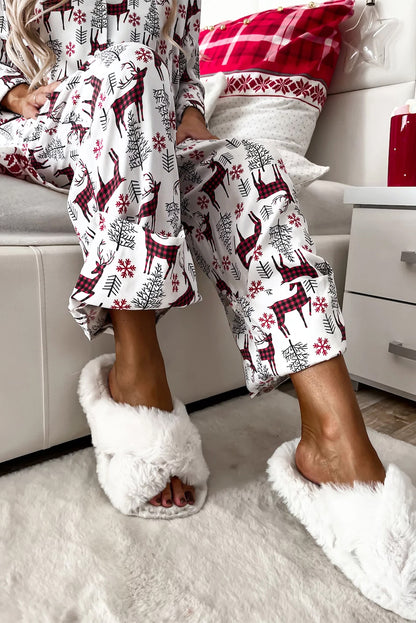 Ensemble pyjama blanc imprimé Noël avec chemise et pantalon