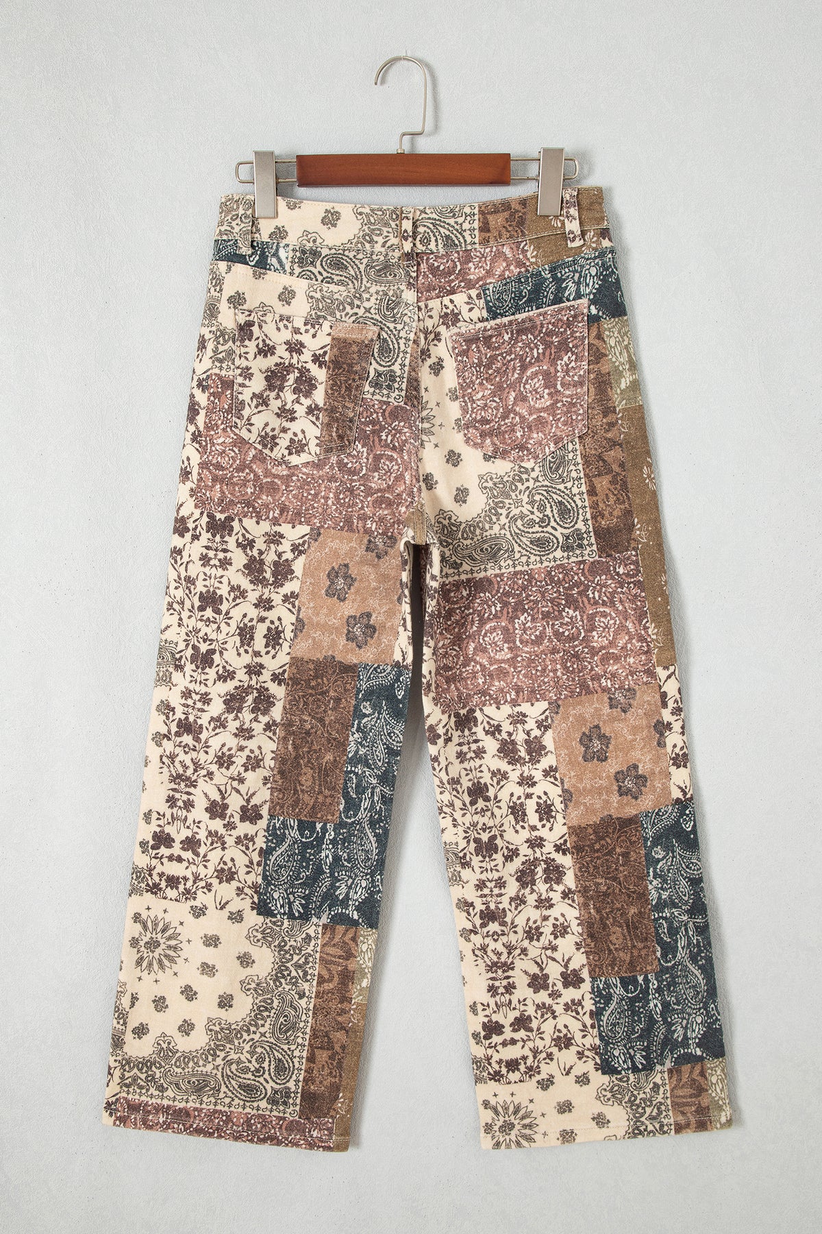 Khaki Western/ Patchwork Print Casual Shift Jeans