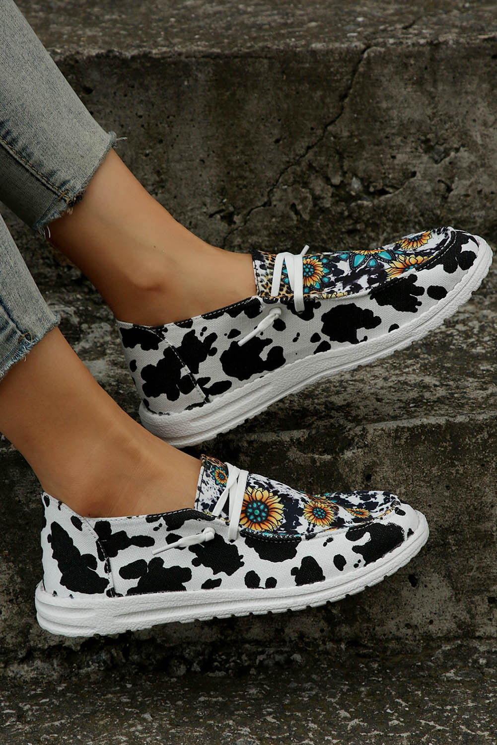 Western Cow Print Sunflower Shoes