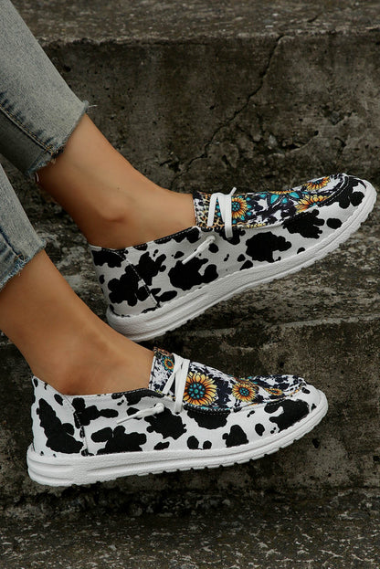 Western Cow Print Sunflower Shoes