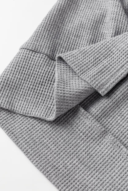 Sweat à capuche surdimensionné gris en tricot gaufré doublé polaire