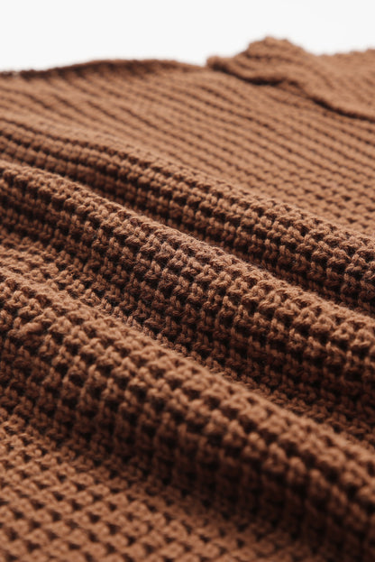 Pull kaki en maille pointelle à col en V et épaules tombantes 