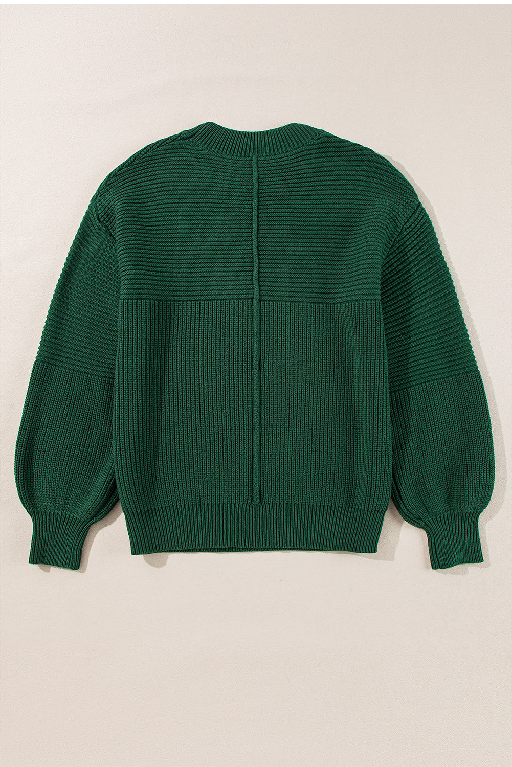 Pull ras du cou à manches lanternes en tricot texturé vert noirâtre